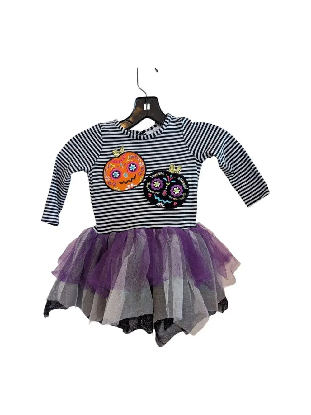 Emily Rose Girls Size 2T Embroidery Pumpkins Halloween Gray/Purple/Striped Dress